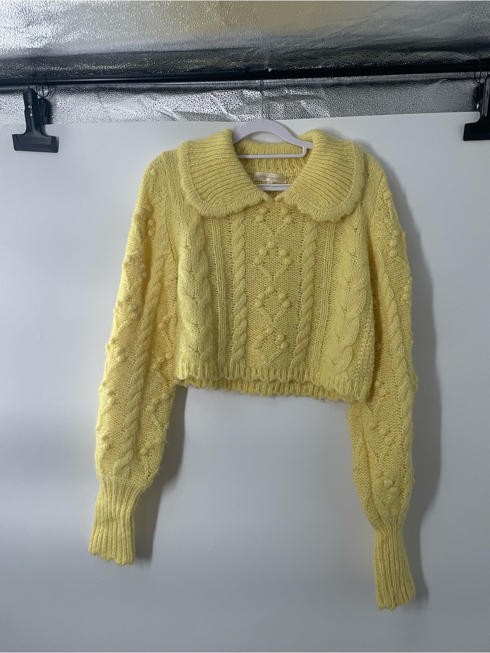 LoveShackFancy Sunny Yellow Cable-Knit Peter Collar Sweater